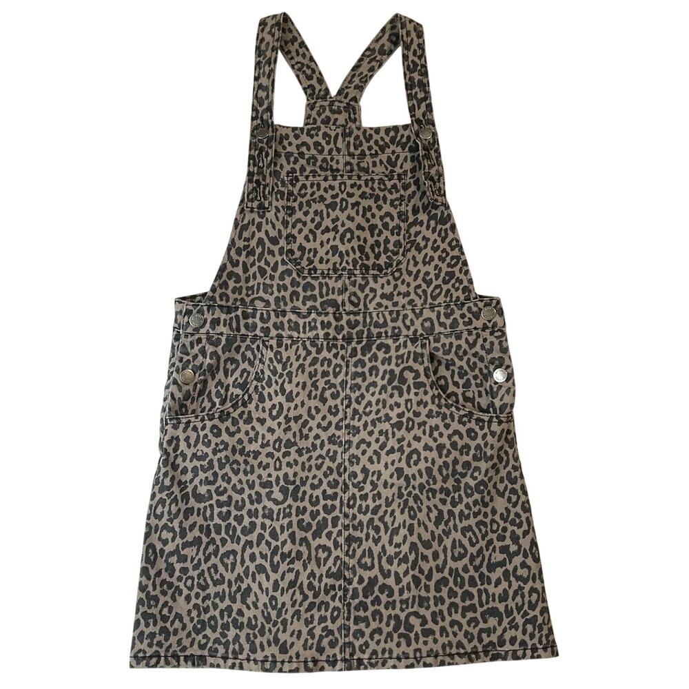 Art Class Girls Dress XL (14/16) Brown Overall Dress Animal Print Twill Button